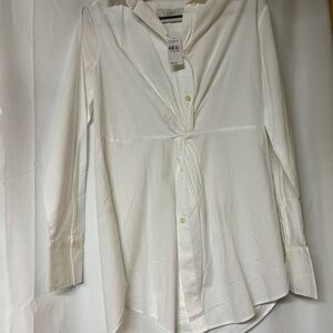 LOFT White Long Sleeve Asymmetrical Button Down